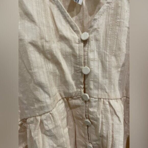 New Francesca's Button Neutral Wide Sleeve Top Feminine Boho Relaxed Fit Peplum - Picture 2 of 5